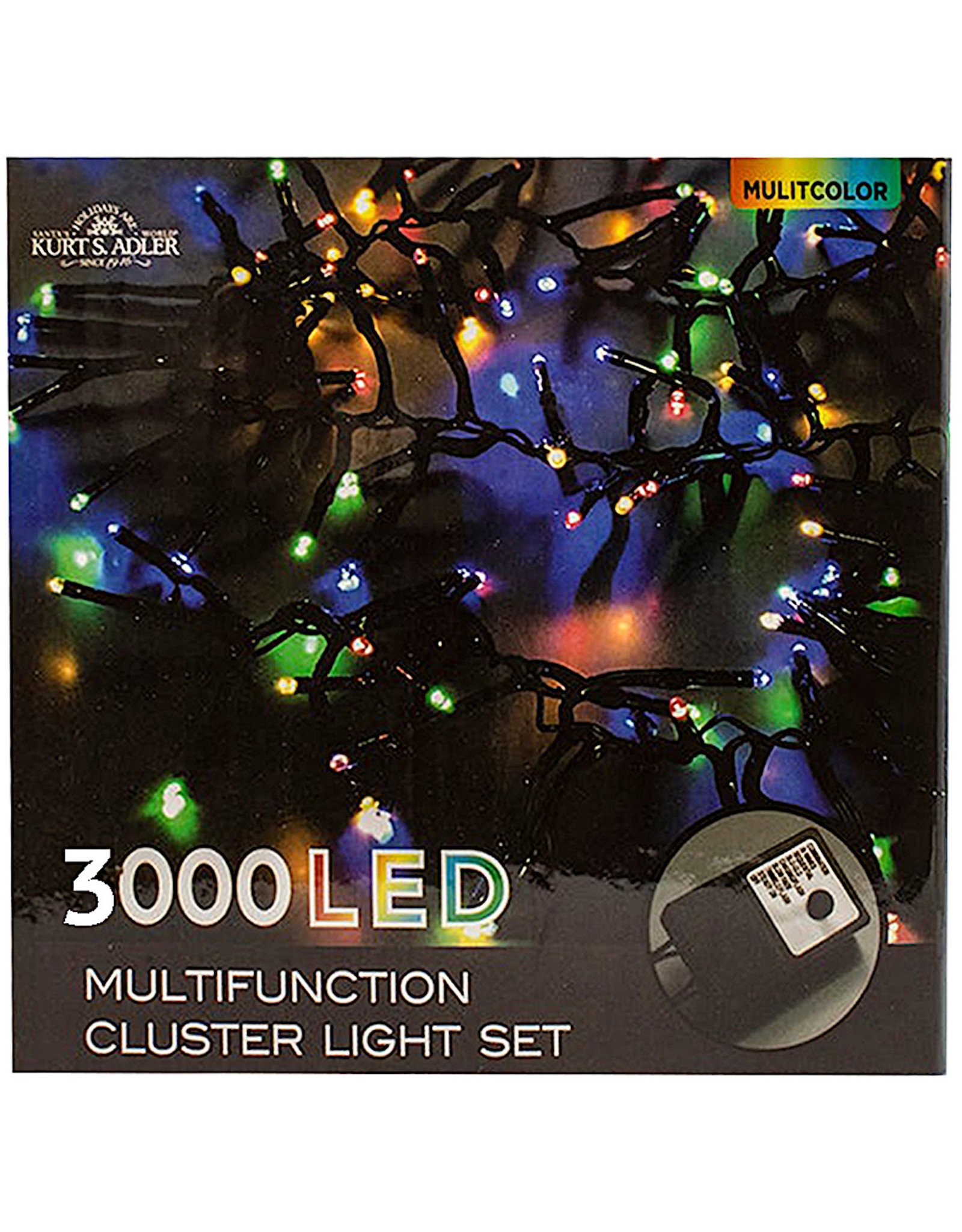 Kurt Adler 3000-Light Multi-Color LED Cluster Garland Light Set 98FT