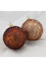 Kurt Adler 2-Tone Brown Glitter Leaf Ball Ornaments 4ct