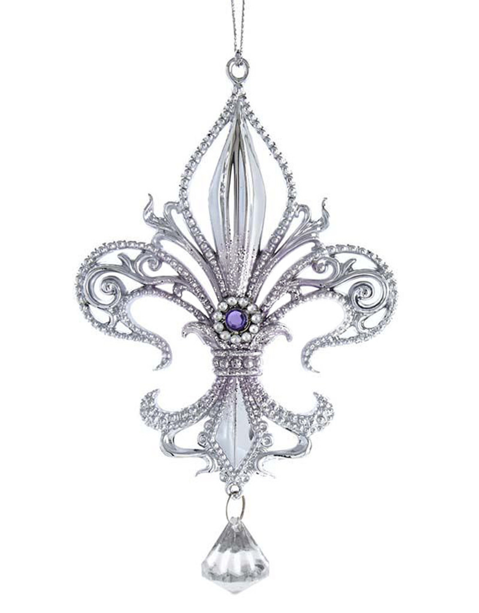 Kurt Adler Royal Splendor Fleur De Lis Ornament Silver
