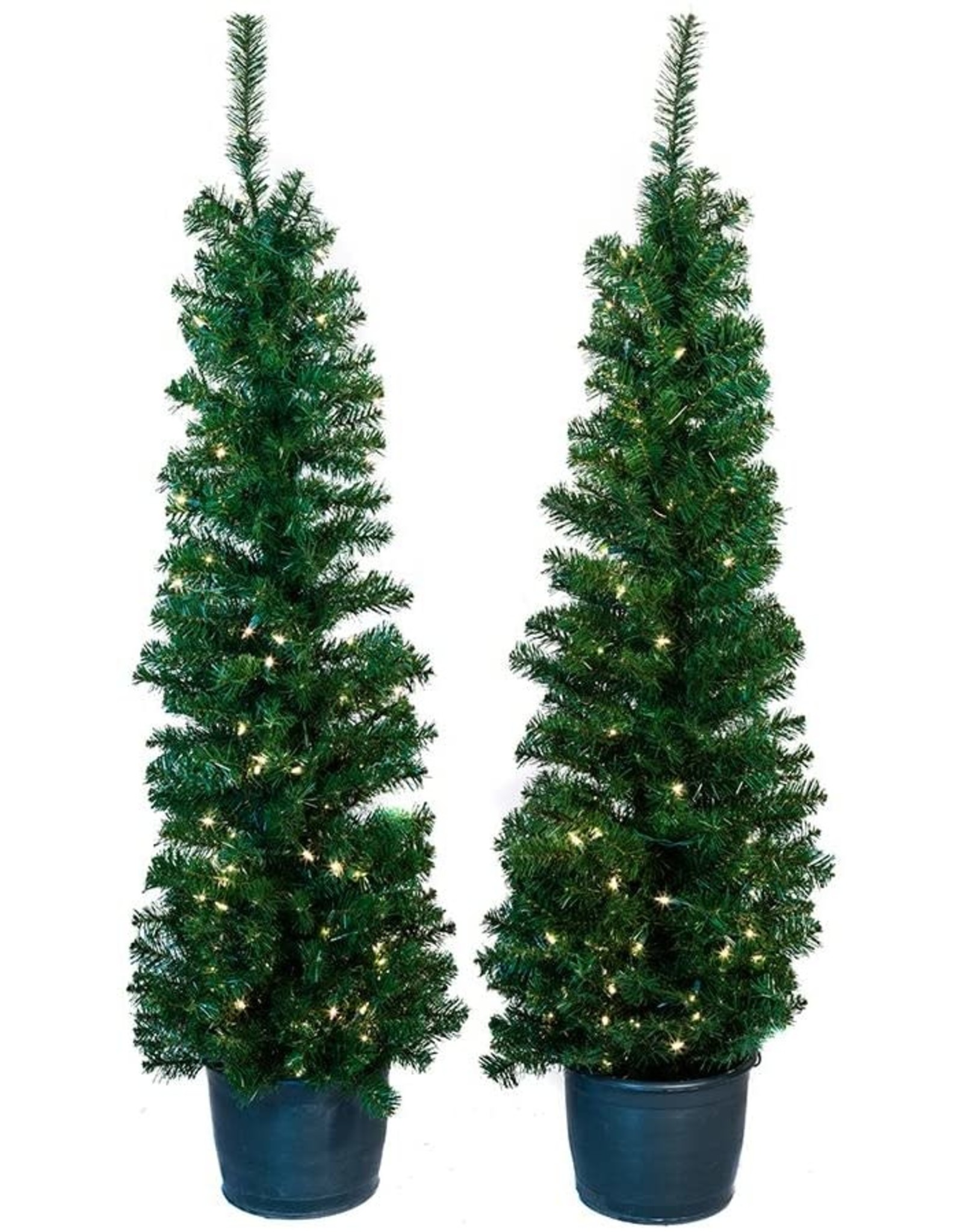 Kurt Adler Christmas Tree Set of 2 Pre-Lit 5 FT Potted Trees - Clear lights
