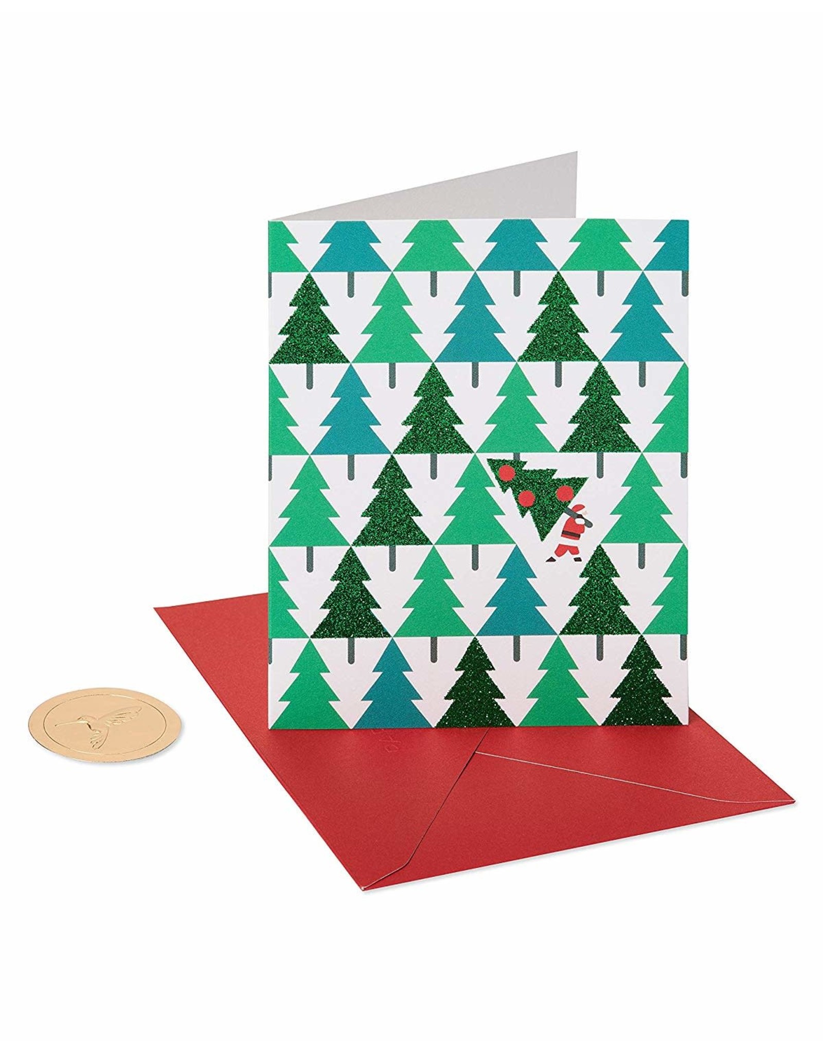 PAPYRUS® Boxed Christmas Cards 20 CT Glitter Pine Trees With Santa