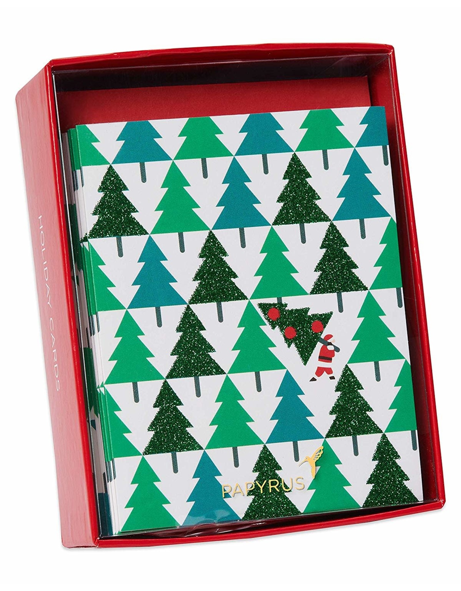 PAPYRUS® Boxed Christmas Cards 20 CT Glitter Pine Trees With Santa