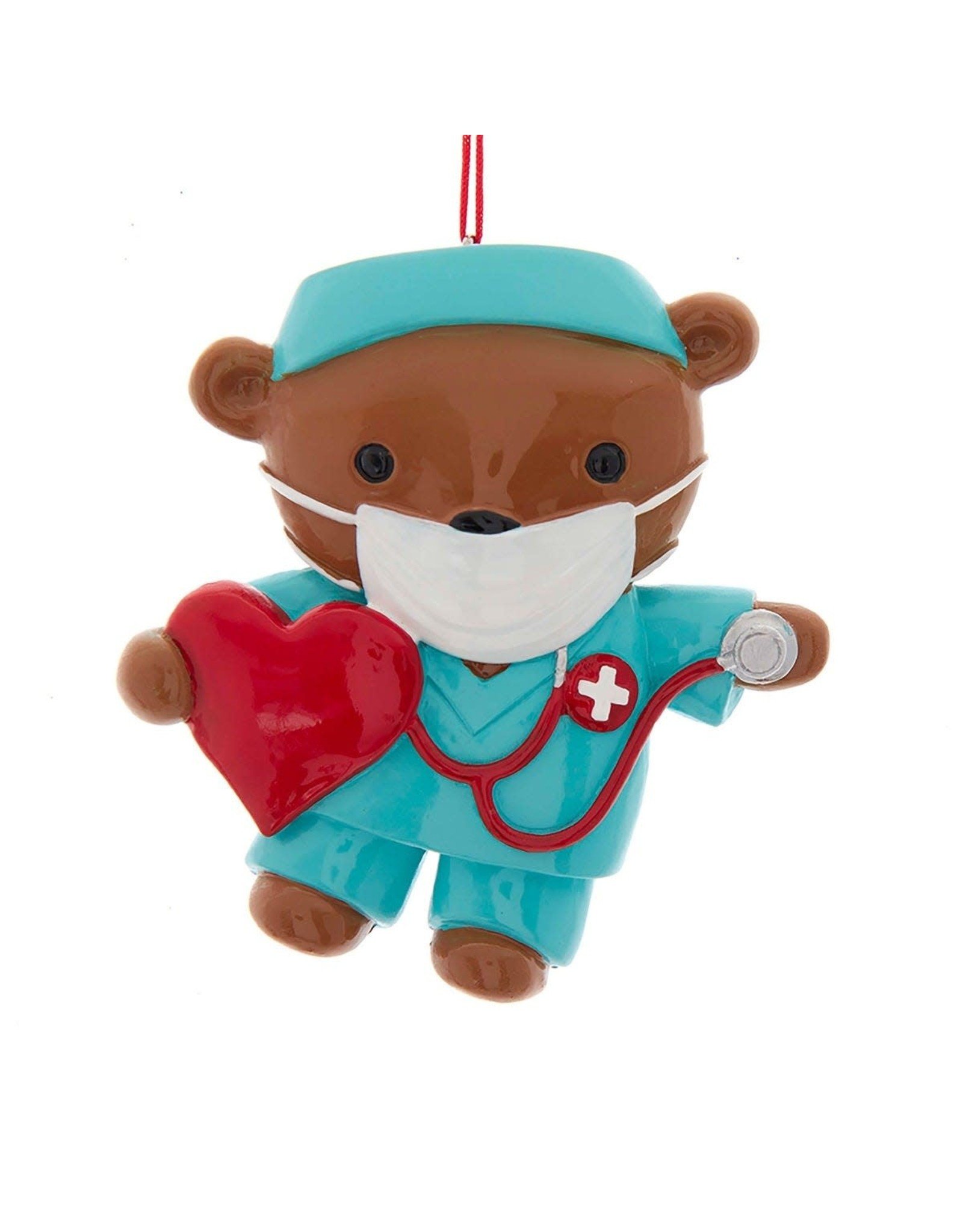 Kurt Adler Nurse Bear In Mask And Scrubs Ornament For Personalization
