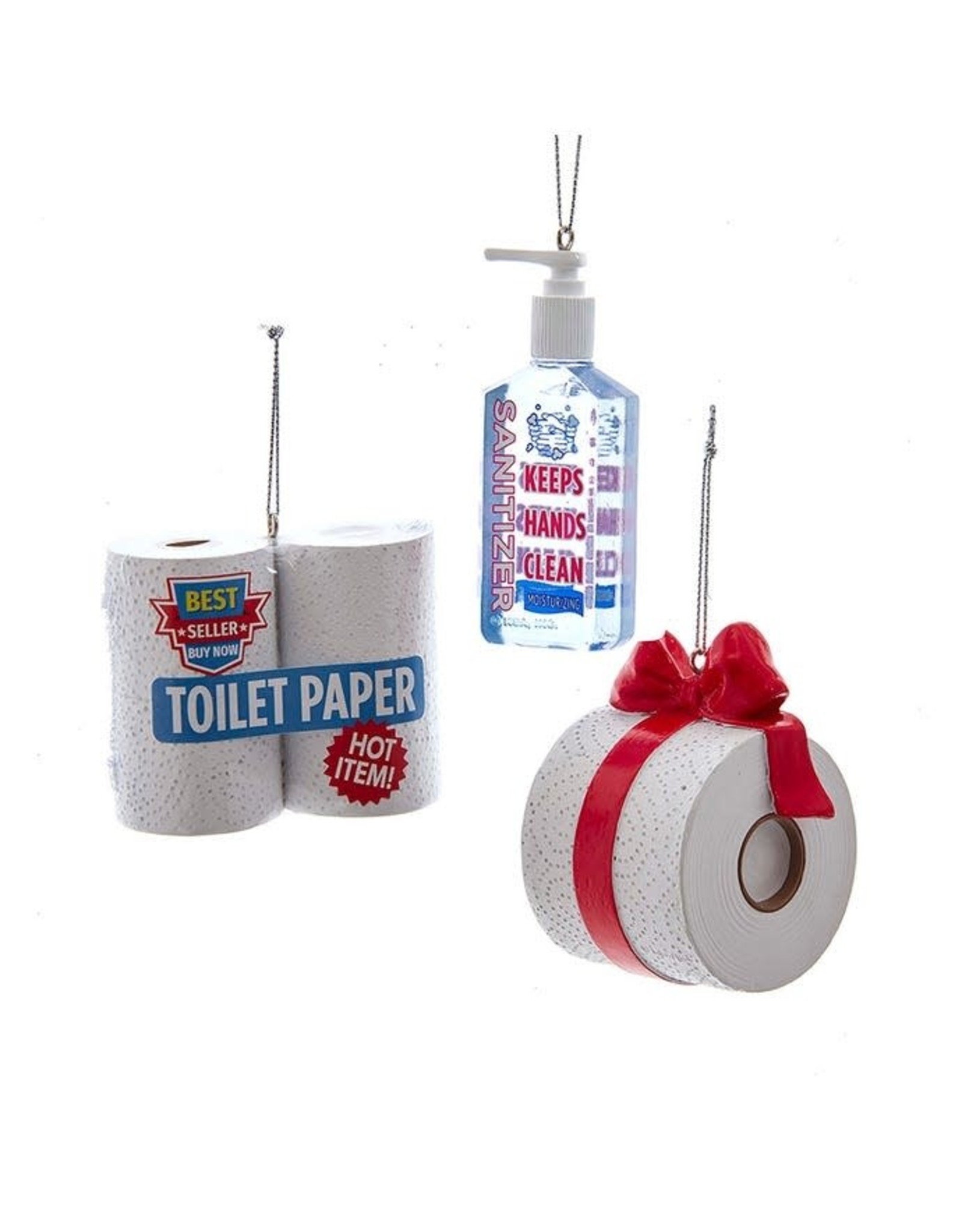 Kurt Adler Hand Sanitizer Toilet Paper Ornaments 3 Assorted