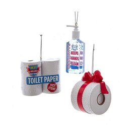 Kurt Adler Hand Sanitizer Toilet Paper Ornaments 3 Assorted