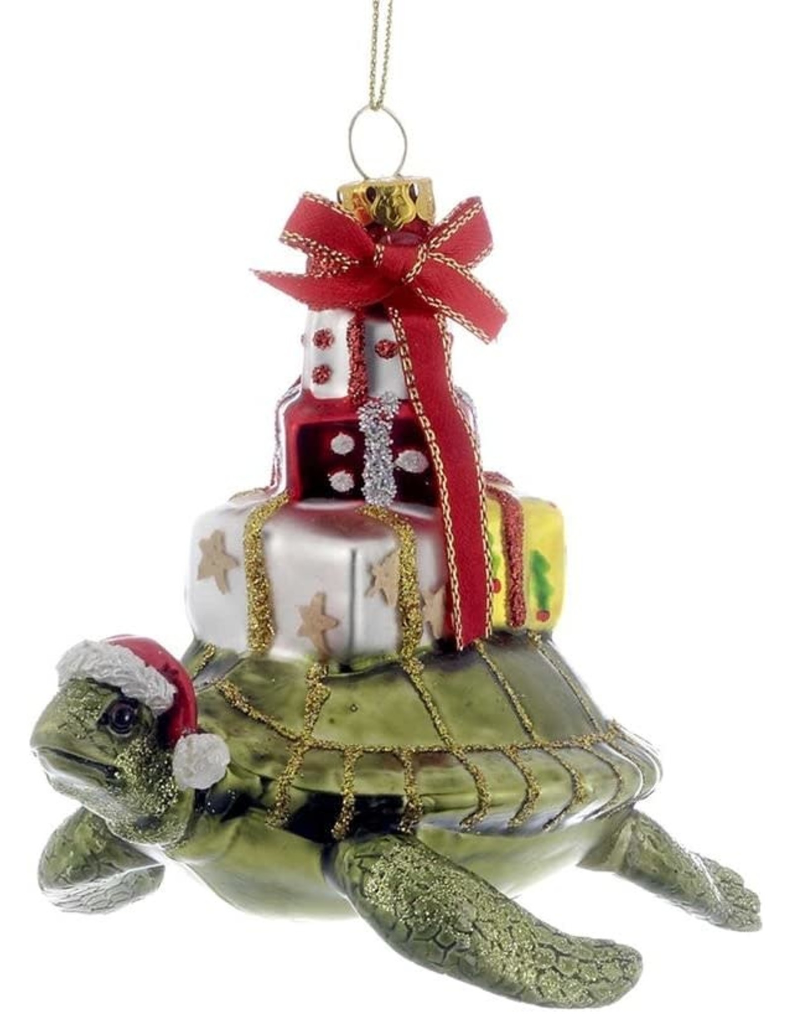 Kurt Adler Glass Sea Turtle With Gifts Ornament 4 Inch Noble Gems