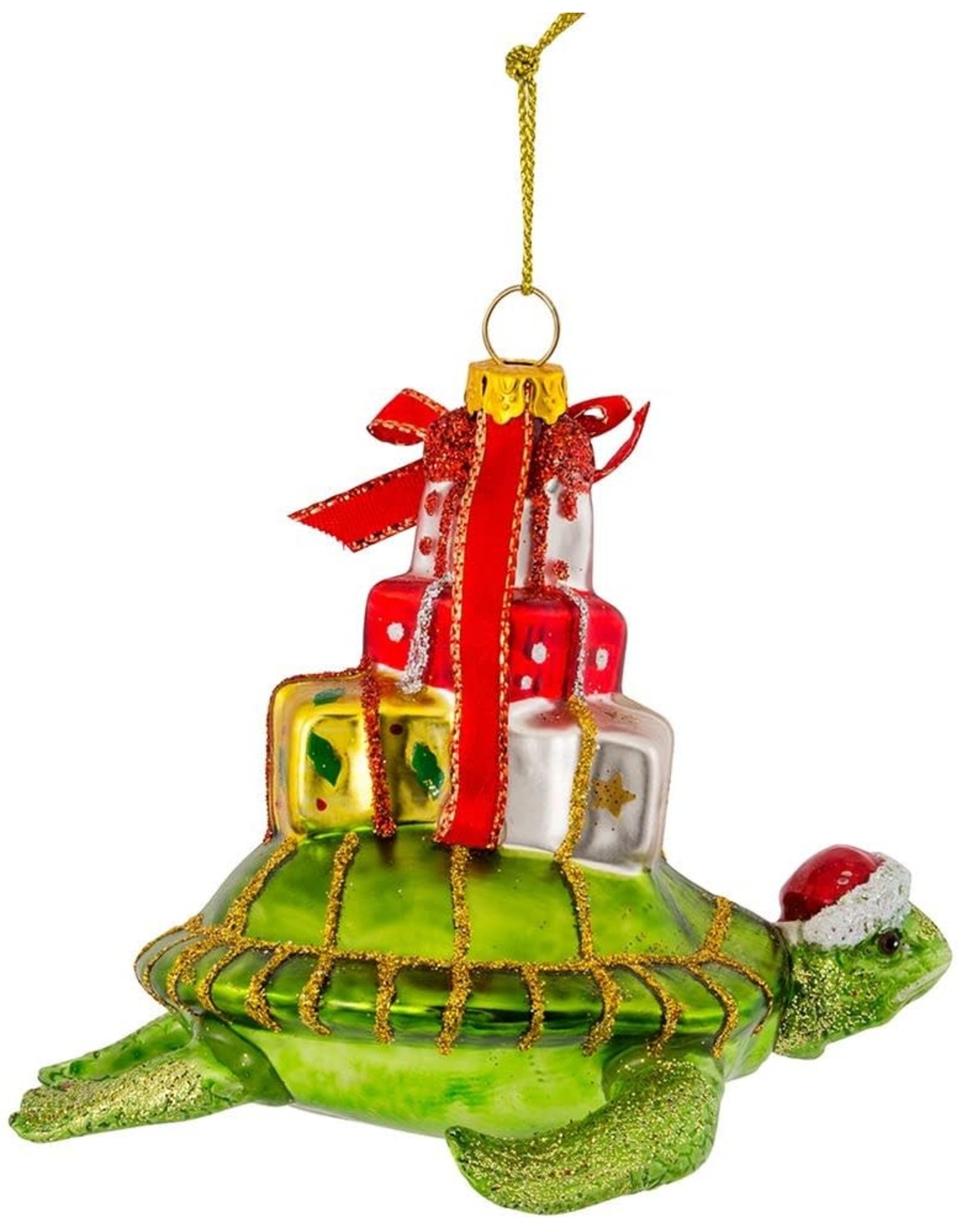 Kurt Adler Glass Sea Turtle With Gifts Ornament 4 Inch Noble Gems