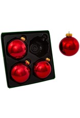 Kurt Adler Shiny Red Glass Ball Ornaments 80mm 4pc Set
