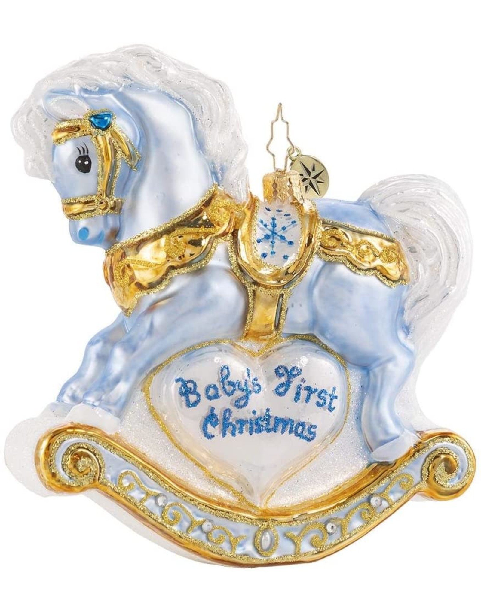 Christopher Radko Baby's First Christmas Foal Blue Pony Rocking Horse Ornament 5 inch