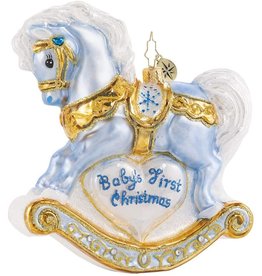 Christopher Radko Baby's First Christmas Foal Blue Pony Rocking Horse Ornament 5 inch