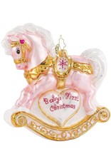 Christopher Radko Baby's First Christmas Filly Pink Pony Rocking Horse Ornament 5 inch