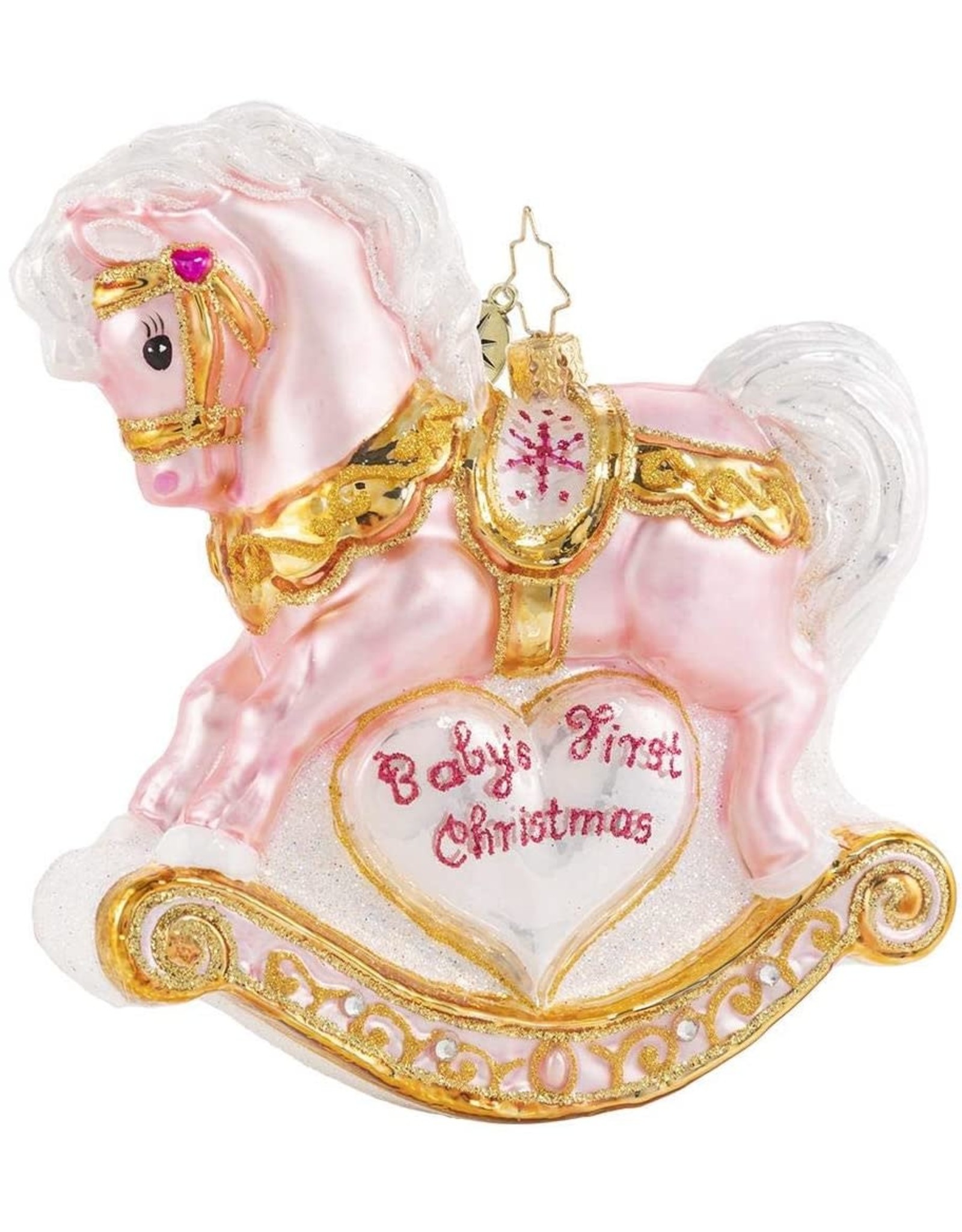 Christopher Radko Baby's First Christmas Filly Pink Pony Rocking Horse Ornament 5 inch