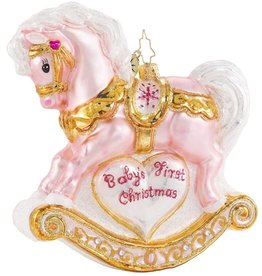 Christopher Radko Baby's First Christmas Filly Pink Pony Rocking Horse Ornament 5 inch