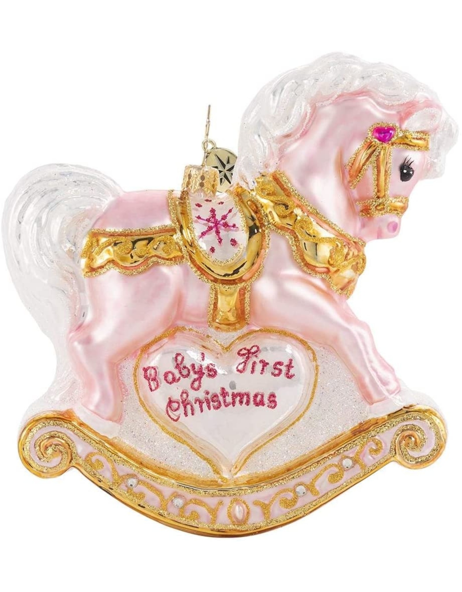 Christopher Radko Baby's First Christmas Filly Pink Pony Rocking Horse Ornament 5 inch