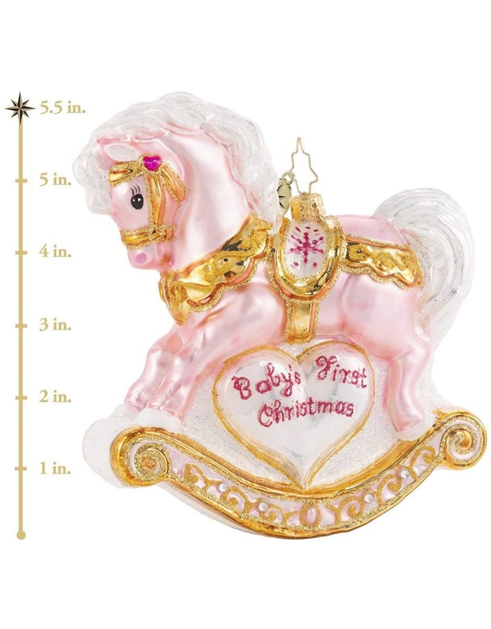 Christopher Radko Baby's First Christmas Filly Pink Pony Rocking Horse Ornament 5 inch