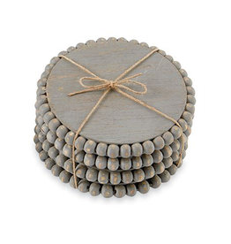 Mud Pie Beaded Wood Coasters Set of 4 In Gray