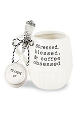Mud Pie Coffee Mugs w Scoop Set Stressed Blessed Obsessed | Measure Up