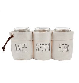 Mud Pie Canvas Jar Utensil Caddy For Knives Spoons And Forks