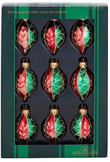 Kurt Adler Miniature Glass Drop Ornaments 35MM Set of 9 Red Green Gold