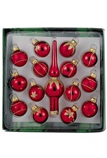 Kurt Adler Red Miniature Glass Ball Ornaments W Tree Topper 15pc Set 35MM