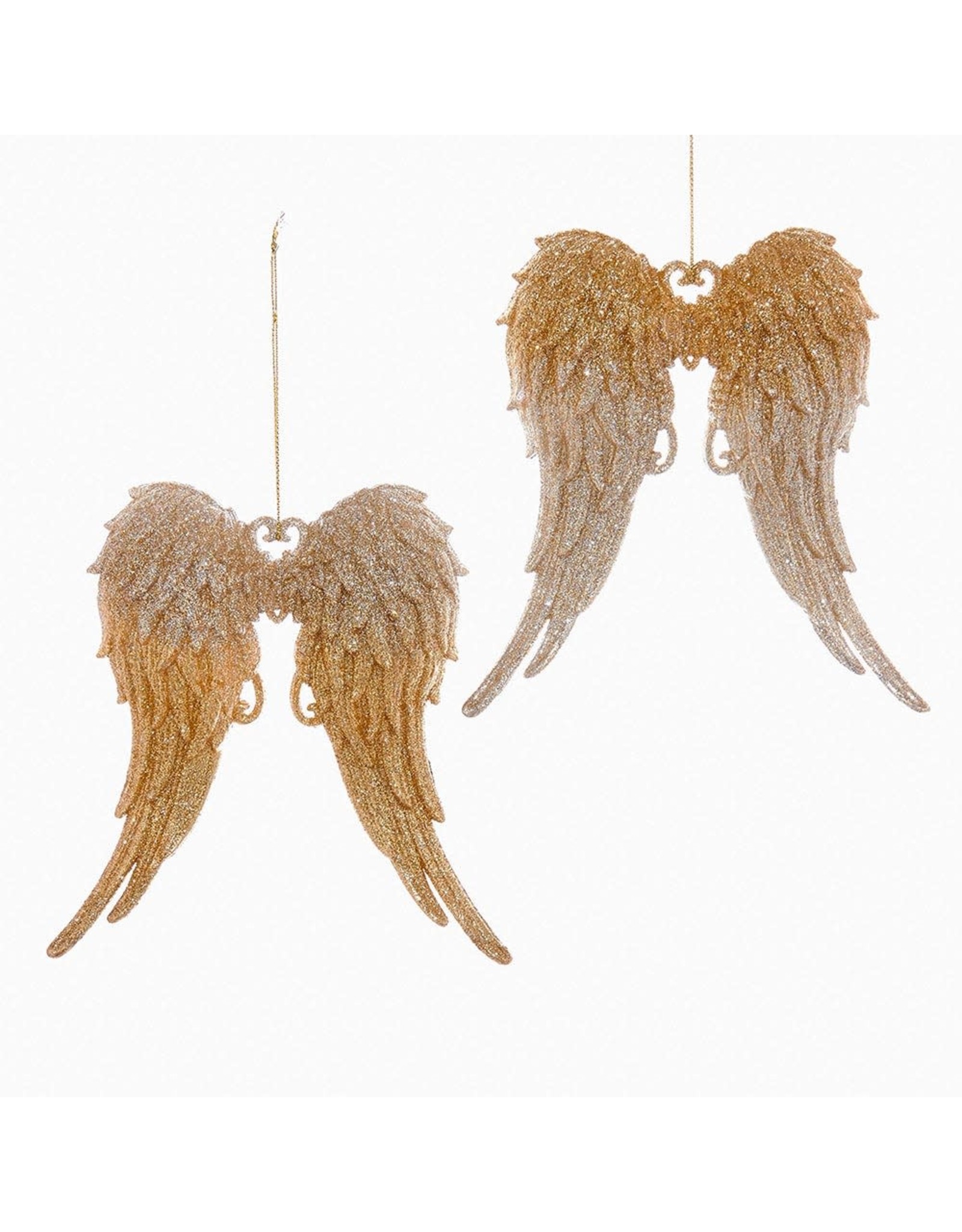 Kurt Adler Gold And Silver Glitter Angel Wings Acrylic Ornaments Set