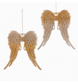 Kurt Adler Gold And Silver Glitter Angel Wings Acrylic Ornaments Set