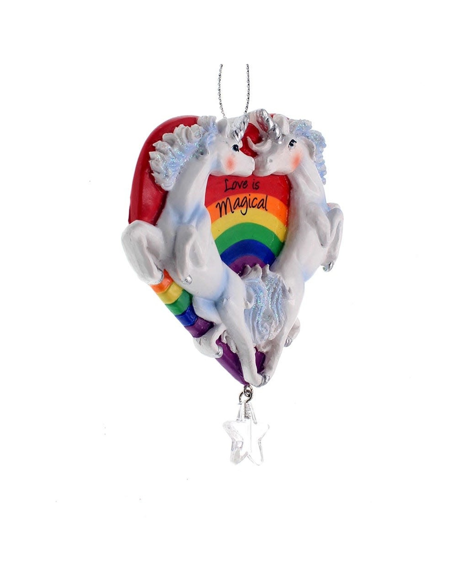 Kurt Adler Love Is Magical Unicorn Rainbow Heart Ornament