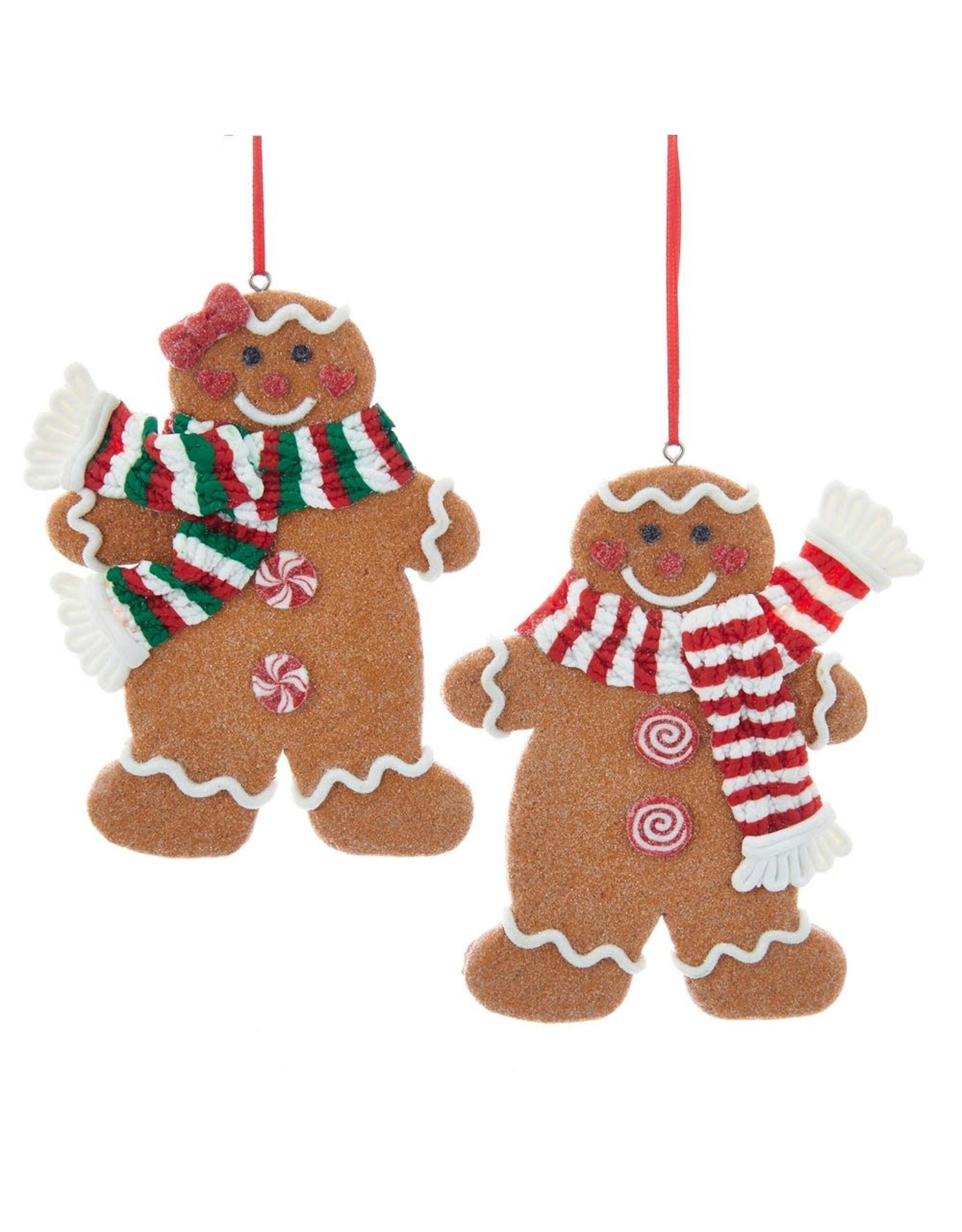Kurt Adler Gingerbread Boy And Girl W Scarf Ornaments 2 Assorted