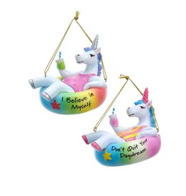 Kurt Adler Unicorns On Pool Floats Ornaments Set of 2 Assorted