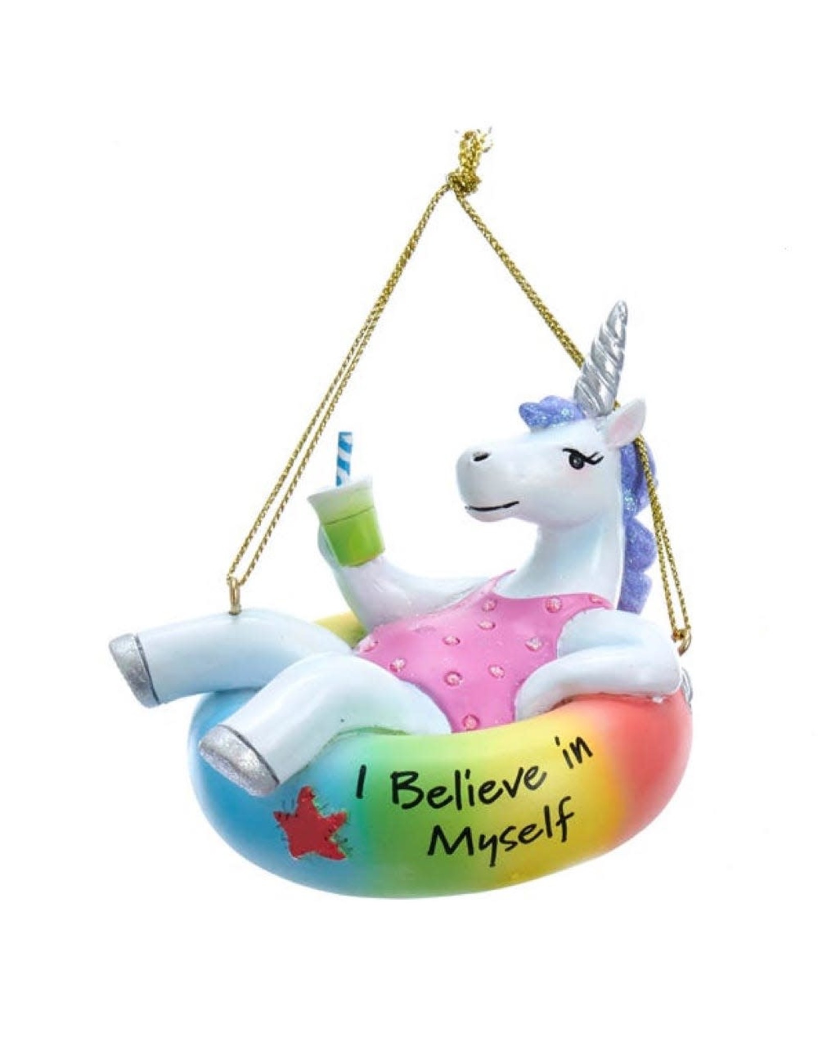Kurt Adler Unicorn On Pool Float Ornament I Believe In Myself