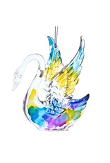Kurt Adler Swan Ornament Clear Acrylic w Rainbow Multi-Colors