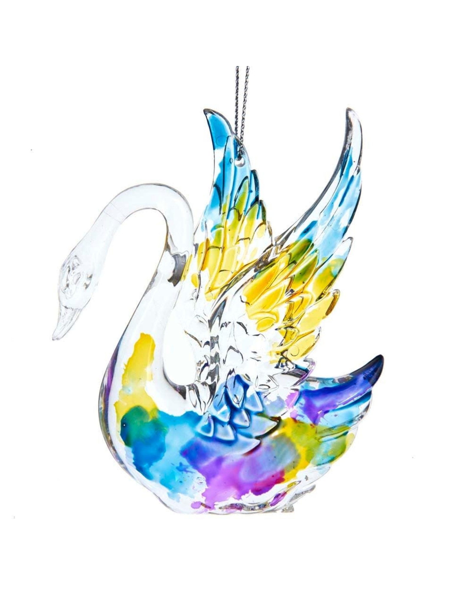 Kurt Adler Swan Ornament Clear Acrylic w Rainbow Multi-Colors