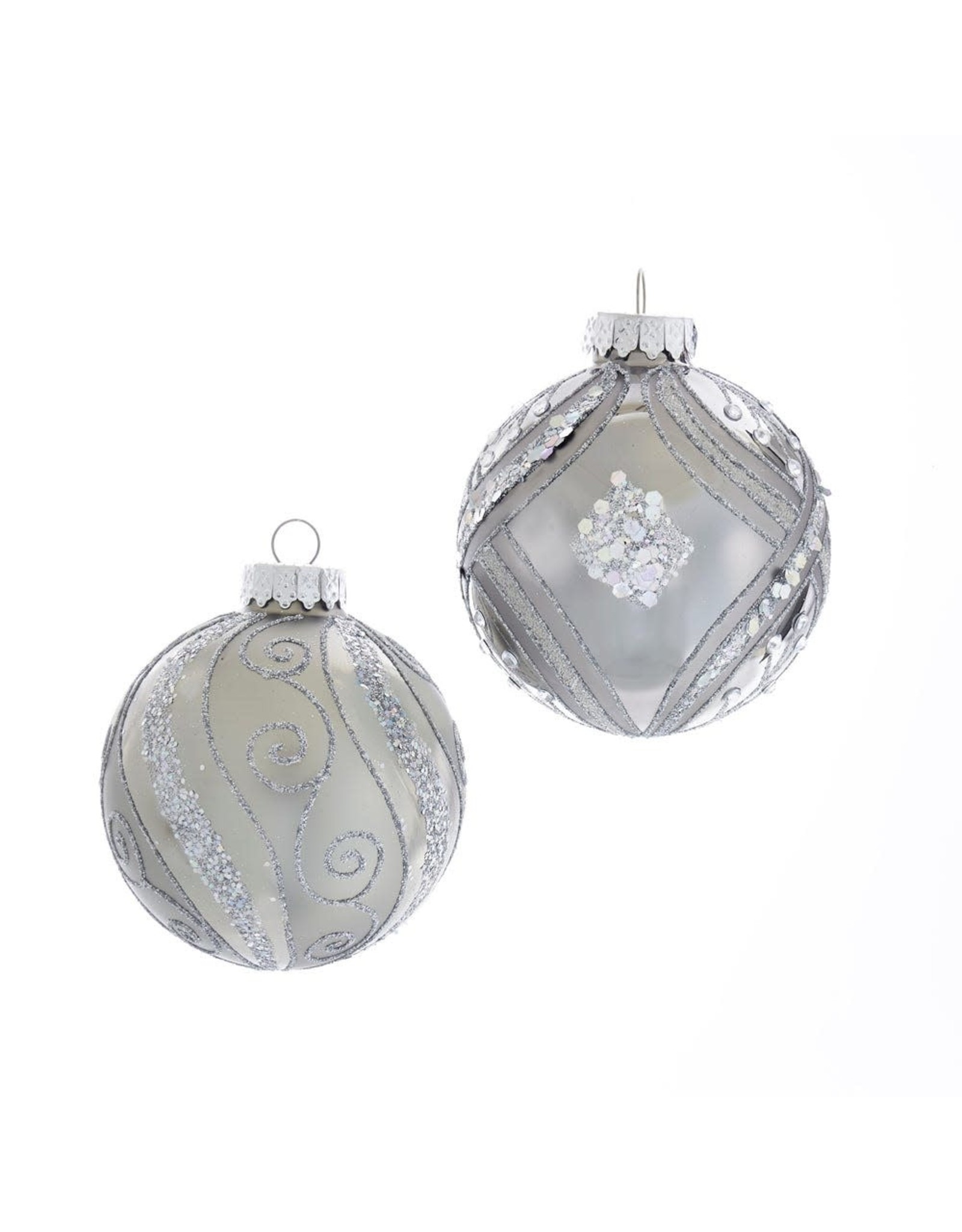 Kurt Adler Silver And Glitter Glass Ball Ornaments Set of 6 80mm