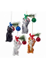 Kurt Adler Christmas Cat Glass Nobel Gems Ornaments Set of 4