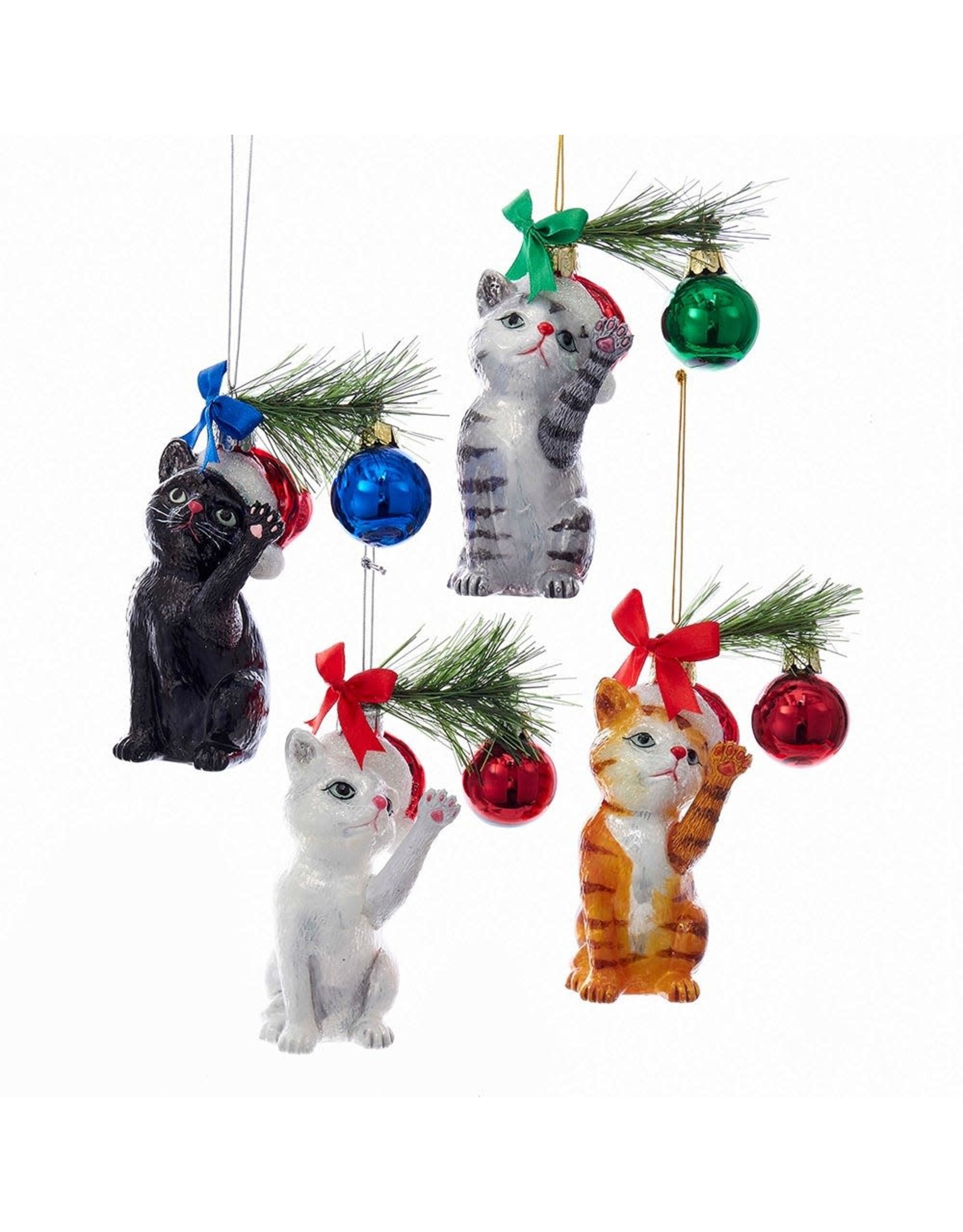 Kurt Adler Christmas Cat Glass Nobel Gems Ornaments Set of 4
