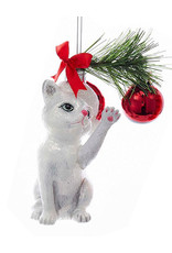 Kurt Adler Christmas Cat Glass Nobel Gems Ornament White Cat