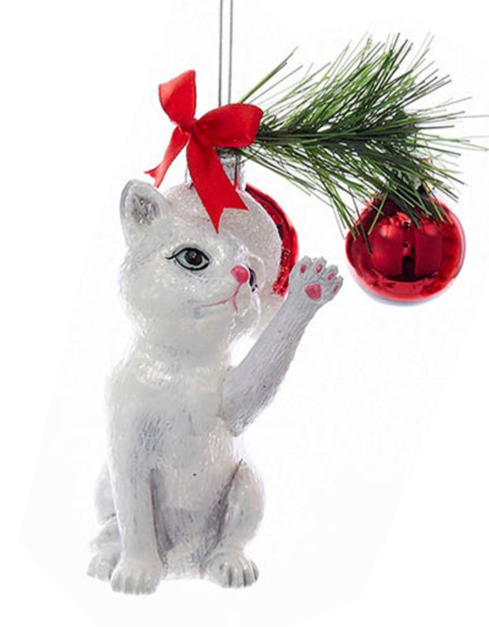 Kurt Adler Christmas Cat Glass Nobel Gems Ornament White Cat