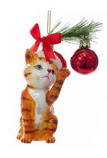 Kurt Adler Christmas Cat Glass Nobel Gems Ornament Orange Cat