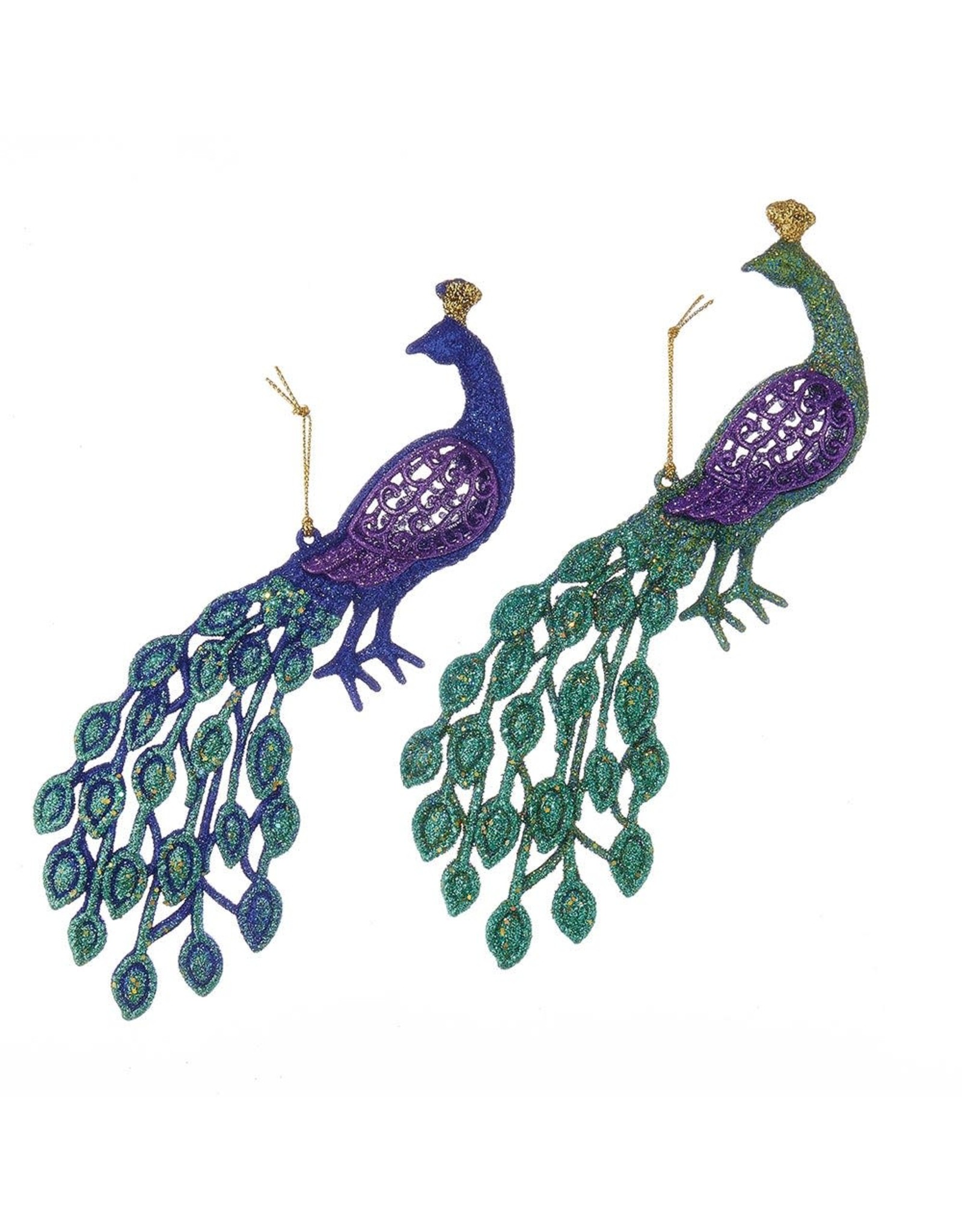 Kurt Adler Glittered Peacock Ornaments Set of 2