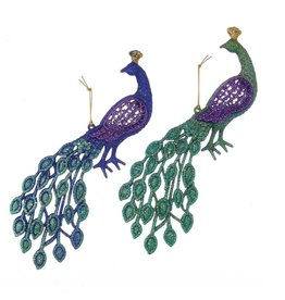 Kurt Adler Glittered Peacock Ornaments Set of 2