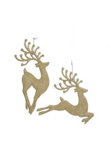 Kurt Adler Champagne Gold Diamond Reindeer Ornaments 2 Assorted