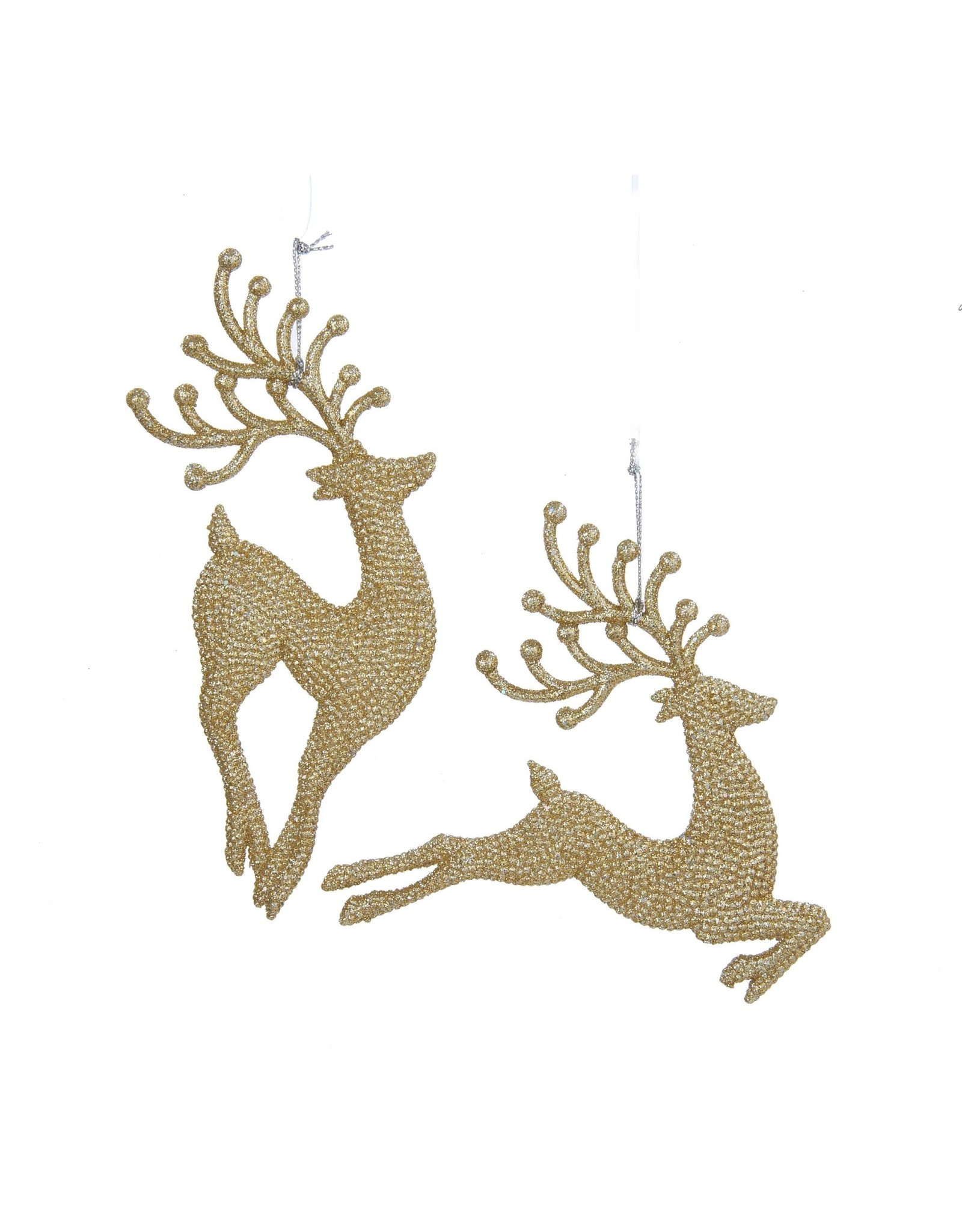 Kurt Adler Champagne Gold Diamond Reindeer Ornaments 2 Assorted