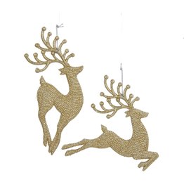 Kurt Adler Champagne Gold Diamond Reindeer Ornaments 2 Assorted