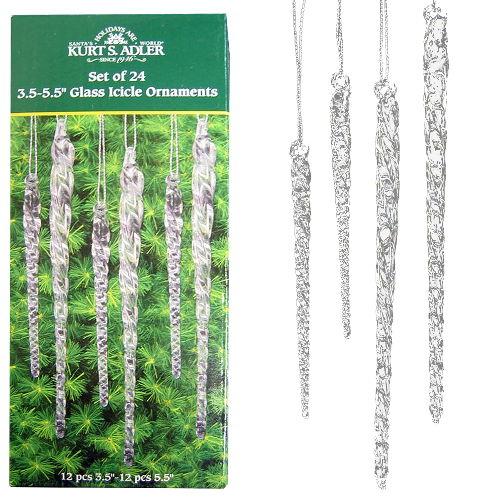 Twisted Clear Glass Icicles Ornaments Set of 24 3.55.5 Inch Digs N Gifts