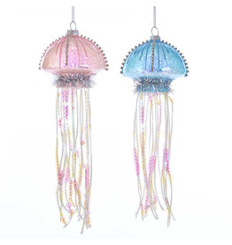 Kurt Adler Glass Blue And Pink Jellyfish Ornaments 2 Assorted