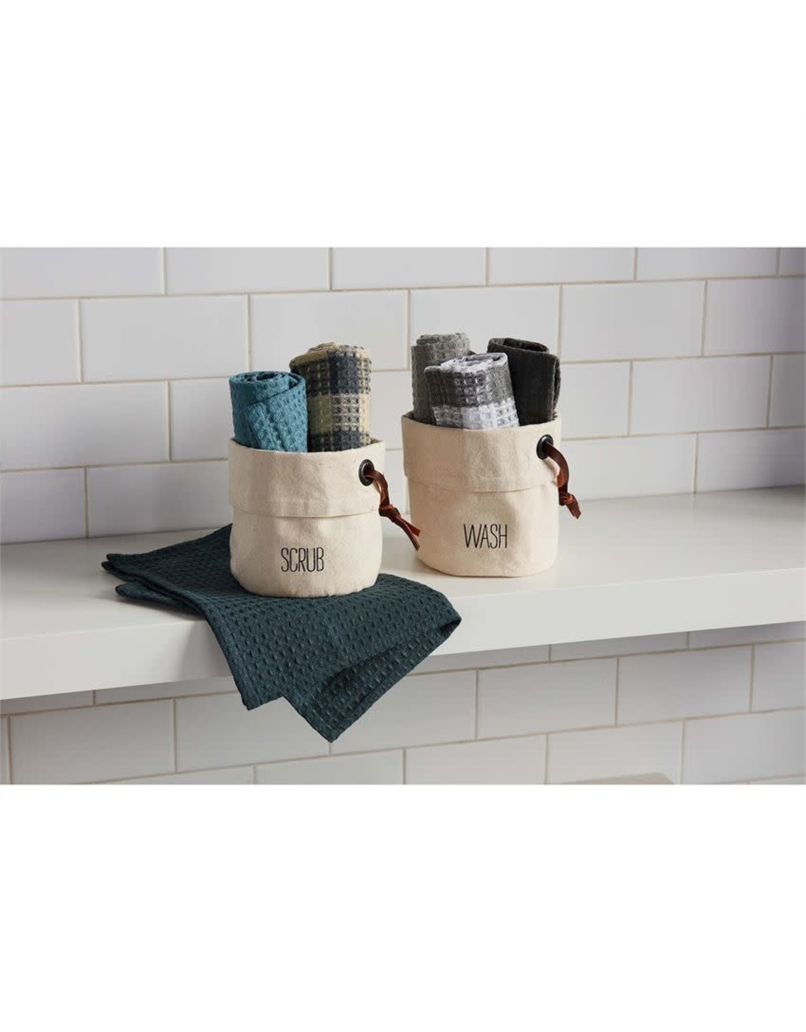 Mud Pie Canvas Dish Towel Basket Set - WASH