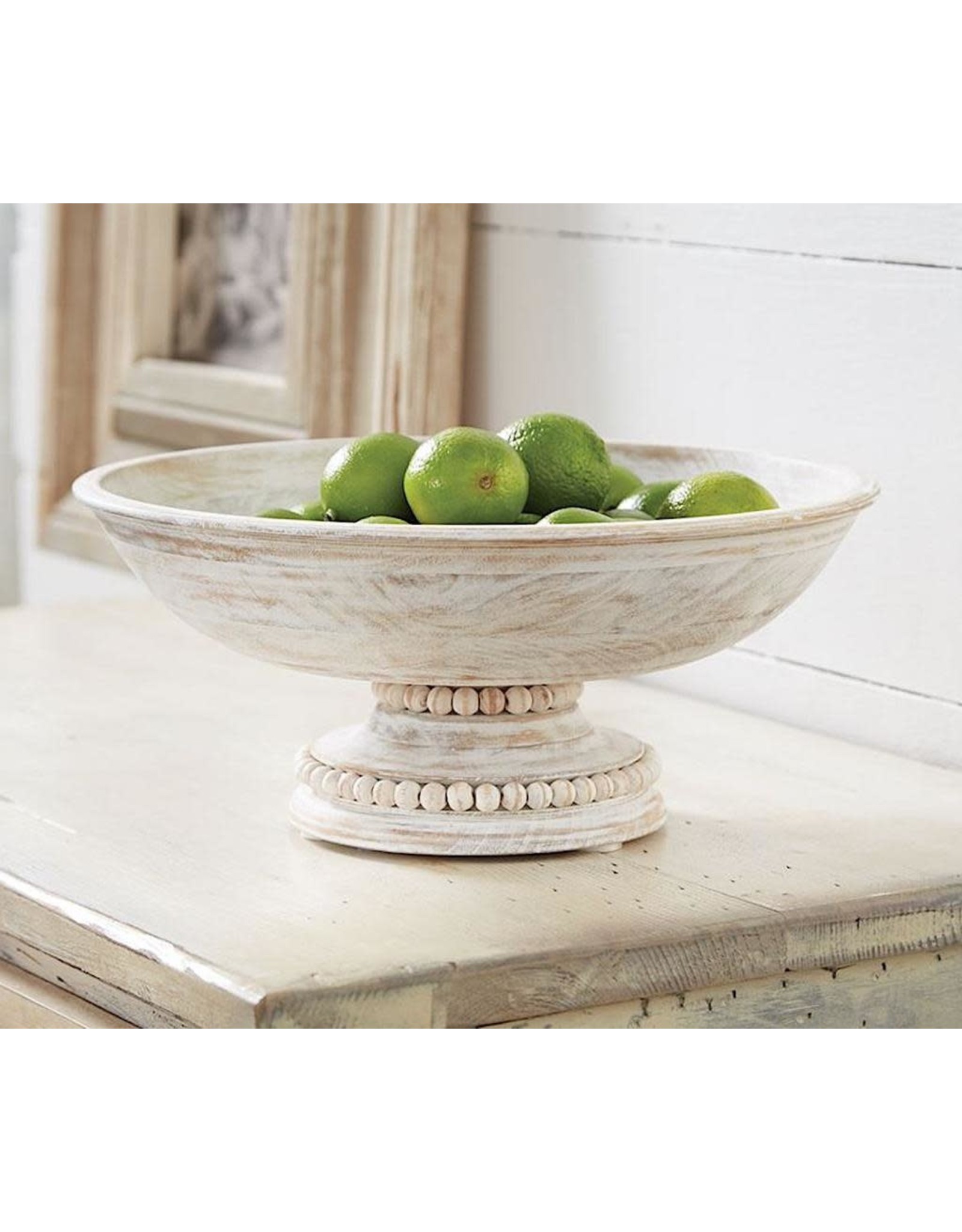 Mud Pie Beaded Wood Pedestal Bowl