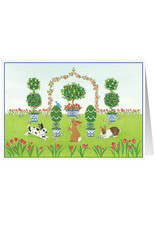 Caspari Easter Cards Bunnies And Topiary Garden Easter Greeting Card