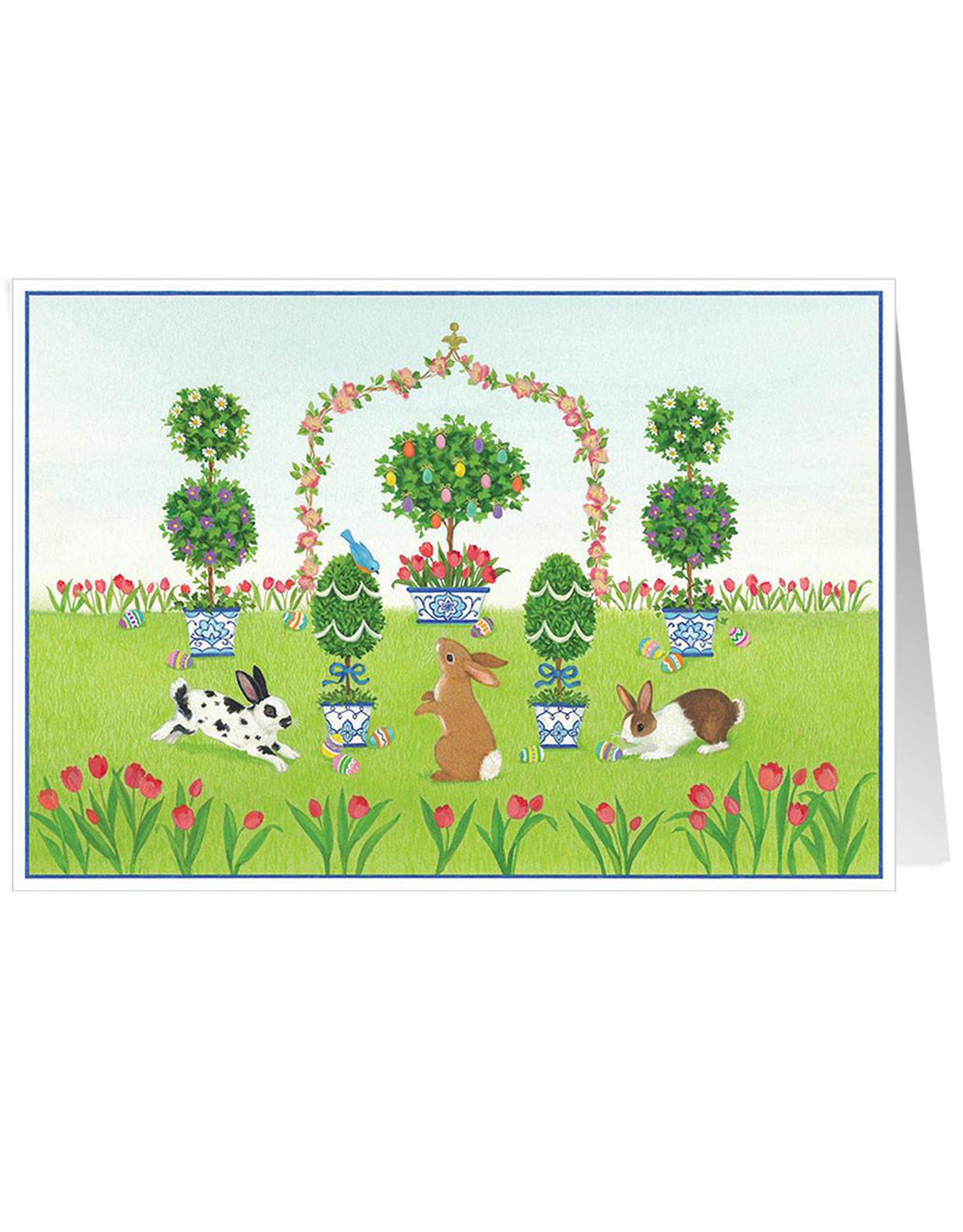 Caspari Easter Cards Bunnies And Topiary Garden Easter Greeting Card