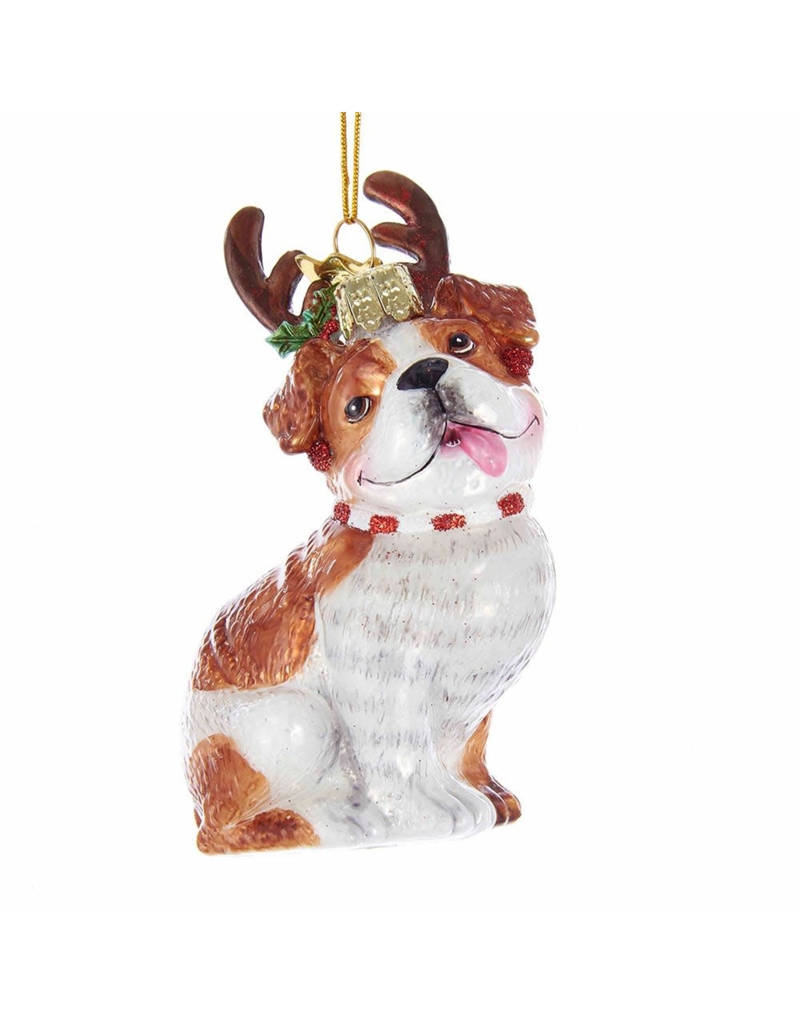 Kurt Adler Nobel Gems Bulldog With Antlers Glass Ornament